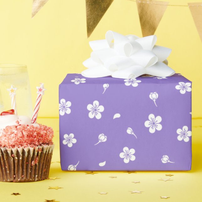 White Blossoms on Purple Wrapping Paper (Birthday Party)