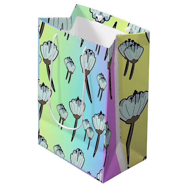 White Blossoms Rainbow  Medium Gift Bag (Front Angled)