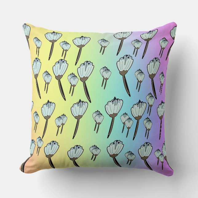 White Blossoms Rainbow  Throw Pillow (Front)