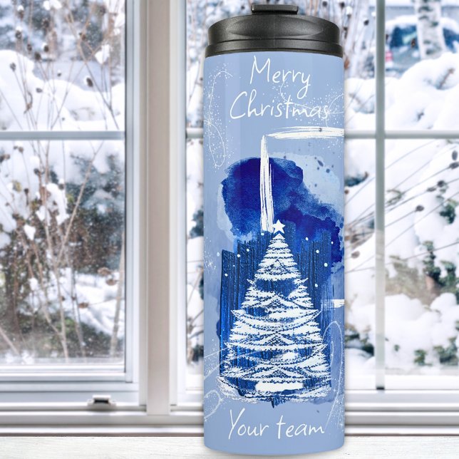 White & Blue 6 Photo Template Christmas Tree Thermal Tumbler (Creator Uploaded)