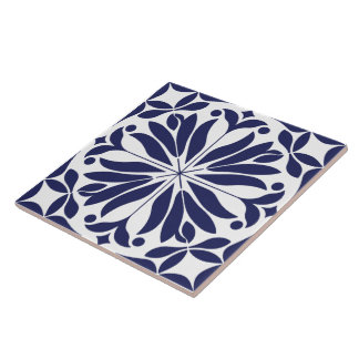 White &blue Abstract floral geometric  Tile