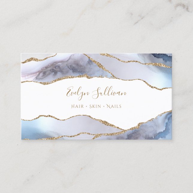 white blue agate business card (Front)
