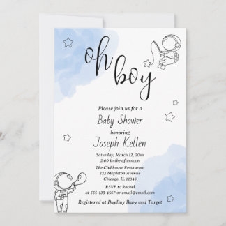White Blue and Black Cute Baby Shower Invitation