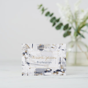 White Blue and Gold Brush Painting Business Card