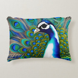 White blue and Green Piebald Peacock  Accent Pillow