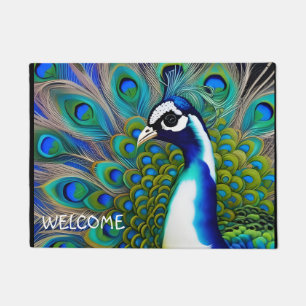 White blue and Green Piebald Peacock Doormat