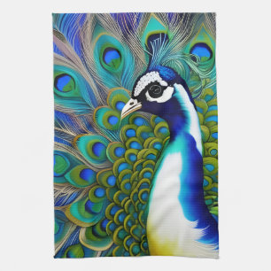 White blue and Green Piebald Peacock Kitchen Towel