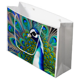White blue and Green Piebald Peacock  Large Gift Bag