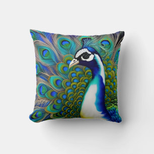 White blue and Green Piebald Peacock Throw Pillow