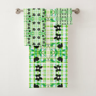 White Blue And Green Plaid  Bath Towel Set