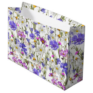 White, Blue and Purple Wildflowers Botanical  Large Gift Bag