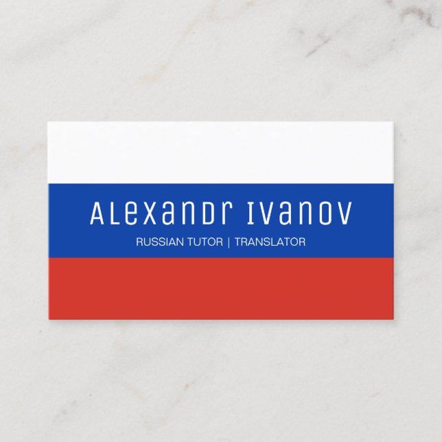 White Blue and Red Russian Language Tutor Business Card (Front)