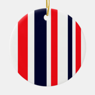 White, Blue And Red Stripes Ceramic Ornament