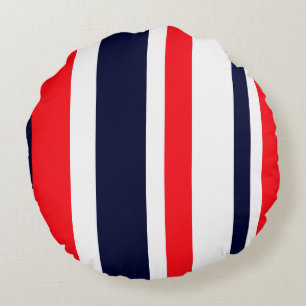 White, Blue And Red Stripes Round Pillow