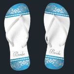 White, Blue and Silver Lace | Wedding Party Flip Flops<br><div class="desc">Flip Flop Shoes. DIY Text. ⭐This Product is 100% Customizable. Graphics and text can be deleted, moved, resized, changed around, rotated, etc... 99% of my designs in my store are done in layers. This makes it easy for you to resize and move the graphics and text around so that it...</div>