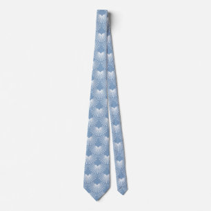White & Blue Art-deco Geometric Pattern Tie