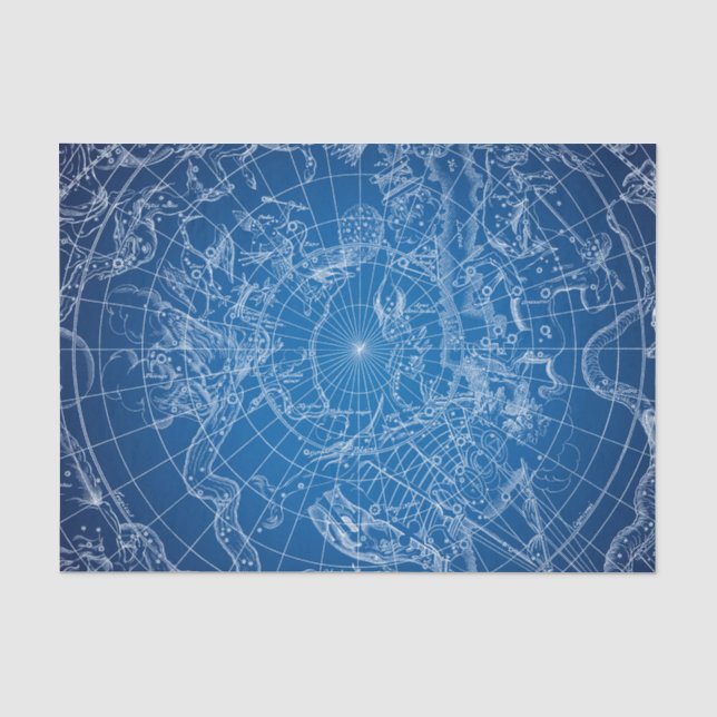 White & Blue Astrological Map Tissue Paper (Front)