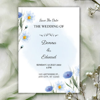 White Blue Beautiful Wedding Invitation