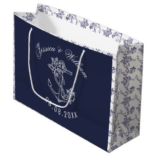 White & Blue Boat Anchors Wedding Design Large Gift Bag