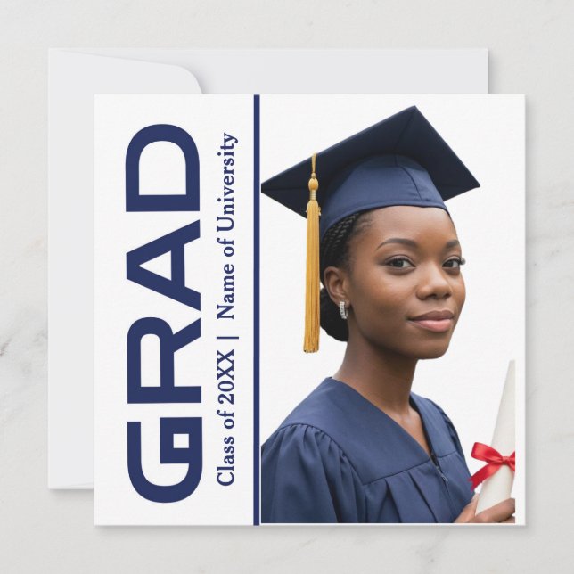 White Blue Confetti Graduation Celebration Invite (Front)