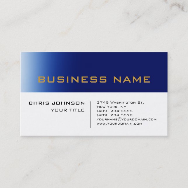 White Blue Contemporary Professional Business Card (Front)