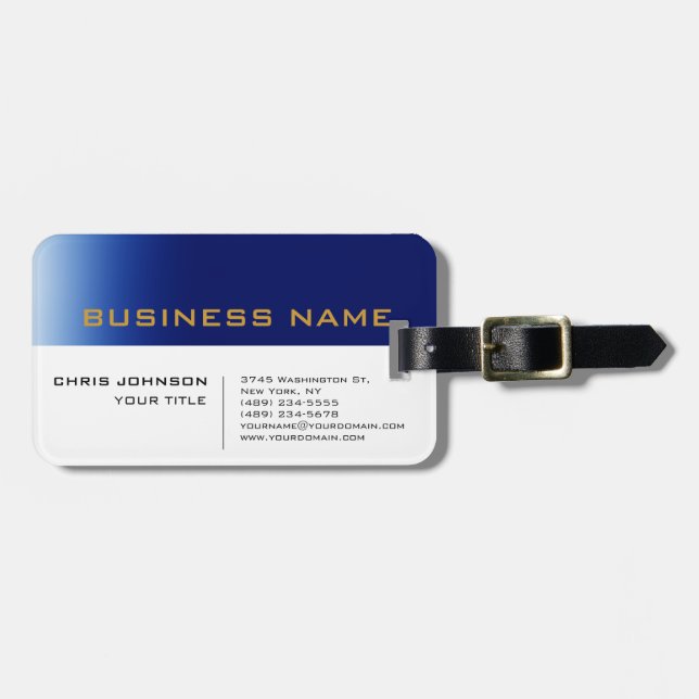 White Blue Contemporary Professional Luggage Tag (Front Horizontal)