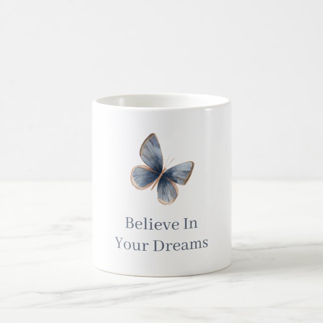 White Blue Cream Butterfly   Coffee Mug (Center)
