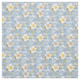 White & Blue Daisies Floral Pattern Fabric