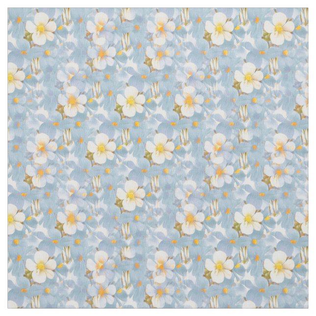 White & Blue Daisies Floral Pattern Fabric (Swatch)