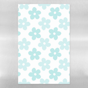 White Blue Daisy Flowers Retro Pattern Magnetic Dry Erase Sheet