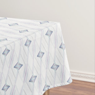 White Blue Diamond Pattern Modern Geometric Print Tablecloth