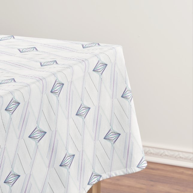 White Blue Diamond Pattern Modern Geometric Print Tablecloth (In Situ)