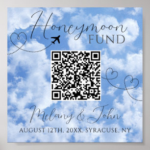 White & Blue Elegant QR Code Honeymoon Fund Sign