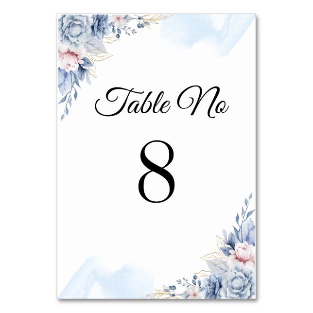 White blue elegant wedding table number (Front)