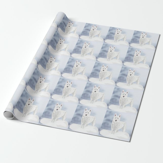 White Blue Eyed Husky Wrapping Paper (Unrolled)