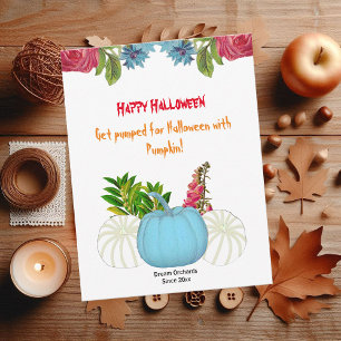 White Blue Fall Pumpkin Watercolor Floral Greenery