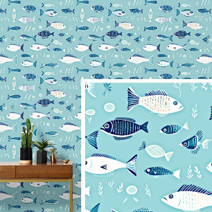 White Blue  Fish Swimming on Light  Aqua Blue  Wallpaper