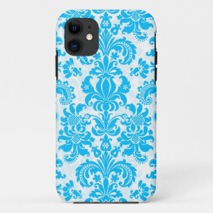 White & Blue Floral Damasks Pattern iPhone 11 Case