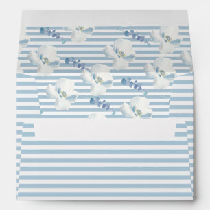 White Blue Floral Eucalyptus Stripes Envelope