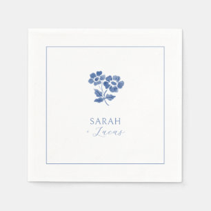 White Blue Floral Folded Thank You Wedding Napkin