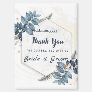 White Blue Floral Frame Thank You Wedding Favors M Magnet