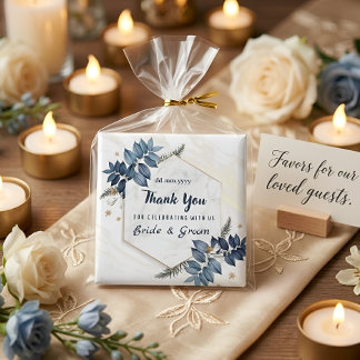 White Blue Floral Frame Thank You Wedding Favours Magnet