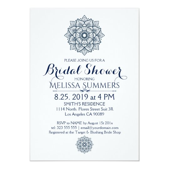 White & Blue Floral Mandala Bridal Shower Invite
