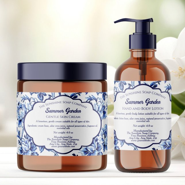 White Blue Floral Soap Packaging Label (Creator Uploaded)