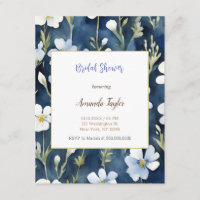 White Blue Flowers Minimal Bridal Shower Card