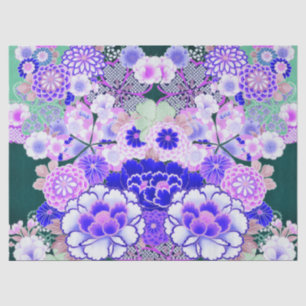 WHITE BLUE FLOWERS Peony,Roses Japanese Floral Tissue Paper