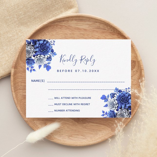 White blue flowers wedding response RSVP Card (Creator Uploaded)