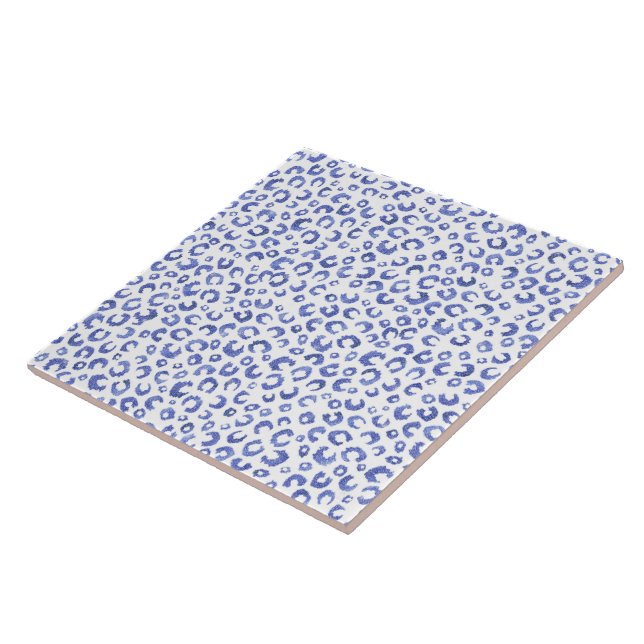 White Blue Glitter Leopard Animal Print Tile (Side)