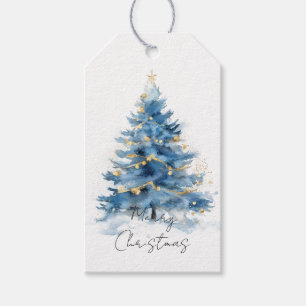 White Blue Gold Christmas Trees Gift Tags