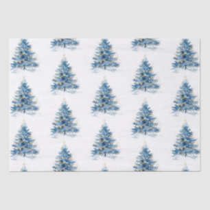 White Blue Gold Christmas Trees Tissue Paper